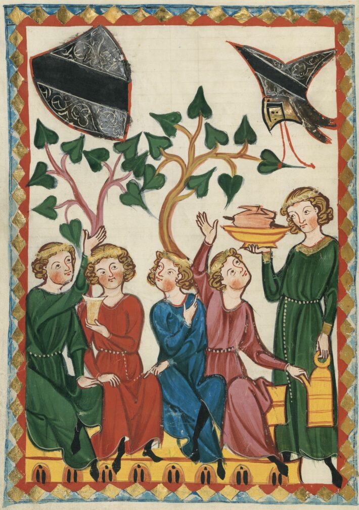 Miniatur aus der Großen Heidelberger Liederhandschrift, S. 308v Steinmar (Ausschnitt). Universität Heidelberg, Universitätsbibliothek